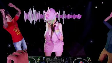 A naked DJ spinning records and teasing the crowd with her sexual moves, causing the audience to become extremely aroused.