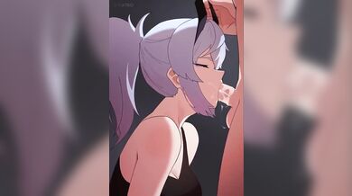 Girl Sucks Cock while Being Dominated by a Demon with Horns