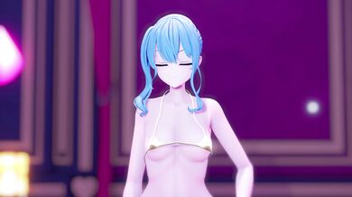 Busty Miku Gives a Dirty Blowjob in Tiny Bikini at Hentai Rental Shop [BRN]