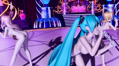 Nude Miku, Luka, and Rin's Sensual Striptease - The Lovely Trio's Erotic Routine