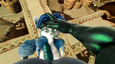 Krystal devours Lizard Man's creamy load