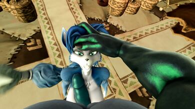 Krystal devours Lizard Man's creamy load