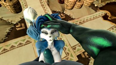 Krystal devours Lizard Man's creamy load