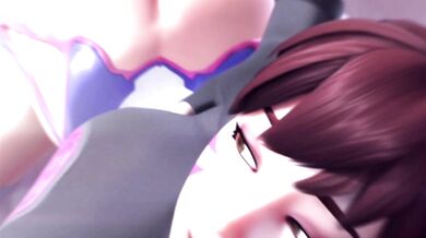 Big-titted D.VA rides a mech's cock until she cums hard