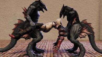 Lizardmen Gangbang Ivy with Double Penetration