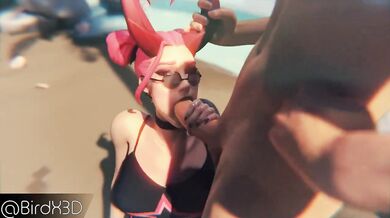 Wet and Wild Tongue Ride on the Beach with Surf Witch [Blowjob BirdX3D]