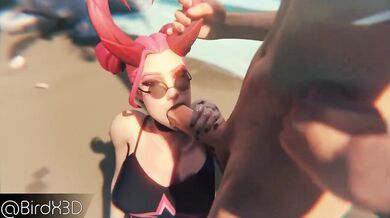 Wet and Wild Tongue Ride on the Beach with Surf Witch [Blowjob BirdX3D]