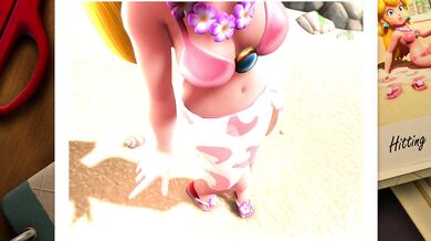 A Sultry Sunbather and her Frisky Feline Friend, Amidst the Summer Breeze