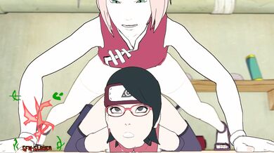 Sarada gets schooled by Sakura in this hot hentai vid!