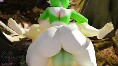 'Gardevoir with her X-shaped wings flutters in the middle of a rainy night, her wet skin glistening under the streetlights as she moans in pleasure.'