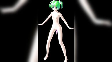 Green-haired Hatsune Miku naked dancing to vocaloid popipo song in explicit MMD 3D hentai porn!