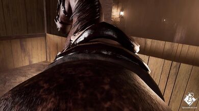 Being swallowed whole by a giant horse while being voraciously eaten out from behind, in first person perspective.