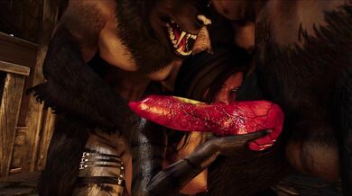 Two Werewolves Double Penetrate Black Pussy