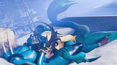 Sexy Space Bounty Hunter Samus Takes On the Aquatic Beauty Nami in a Steamy Lesbian Liaison