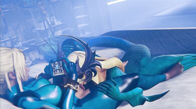 Sexy Space Bounty Hunter Samus Takes On the Aquatic Beauty Nami in a Steamy Lesbian Liaison