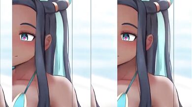 Luscious Nessa, with her perfect figure and shiny swimsuit, gets ravished by a wild Ginhaha creature!