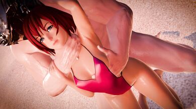 Rewritten: 'Sexy swimwear for the curvaceous Kairi, with an "A" initial on her bikini top.'