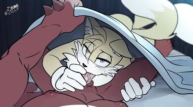Knuckles receives a deepthroat from Tails
