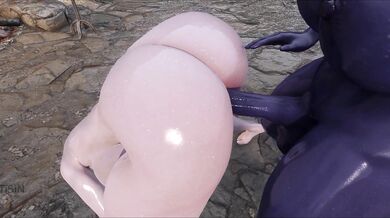 Scarlet Hottie Gets Rammed by Enormous Turquoise Hermaphrodite Penis