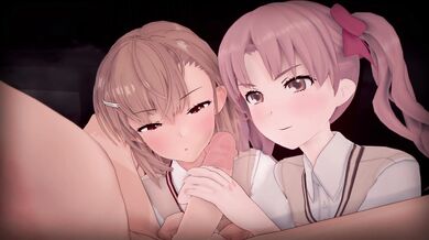 Misaka and Kuroko engage in a sensual handjob during the full moon.