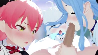 Fubuki's Sucking Sensation with Suisei in 3D: 'Suzutaro'