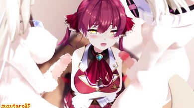 Blowjob on the Beach! Marine and FuwaMoco Suzutaro3D.