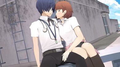 Silent Rooftop Date: Makoto & Yukari's Intimate Encounter