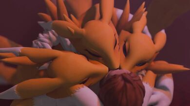 Succulent Sapphic Romp with Magical Mystic VA Voice: Kissing Three Feminine Renamons