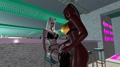 Black bitch violates pale slut in bondage