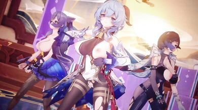 Megan & Keqing - the lesbian orgy with Yelan and Ningguang - empire