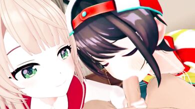 Rubbing Hentai Cream: Oozora Subaru and Syigure Ui in Hololive with Robin00!