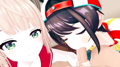 Rubbing Hentai Cream: Oozora Subaru and Syigure Ui in Hololive with Robin00!