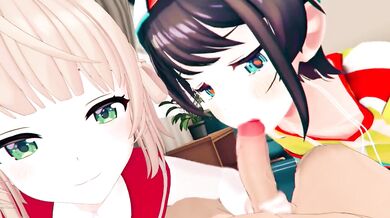 Rubbing Hentai Cream: Oozora Subaru and Syigure Ui in Hololive with Robin00!