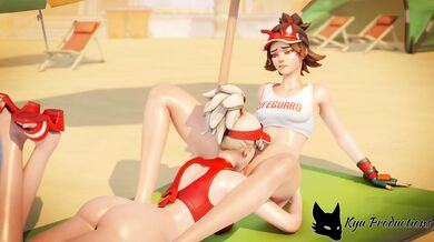 Sexy Nurses Kiriko and Mercy Fuck on the Sandy Shores!