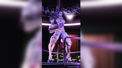 One Tattooed Lady and a Sexy Stripper Have Fun With a Pole.