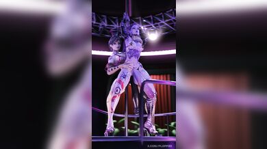 One Tattooed Lady and a Sexy Stripper Have Fun With a Pole.