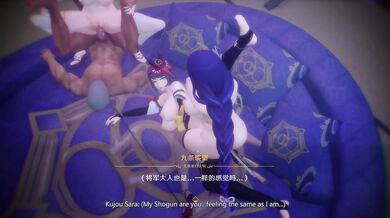 Sexy Yae Miko and the Rough Shogun Raiden Please their Harem of Women with Kujou Sara's Help in Ultra HD Quality