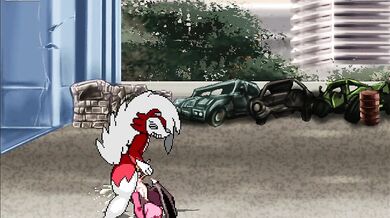 Lycanroc's massive cock slides in and out of Lilith's mouth as he fucks her deeply, filling her throat with his hot cum.