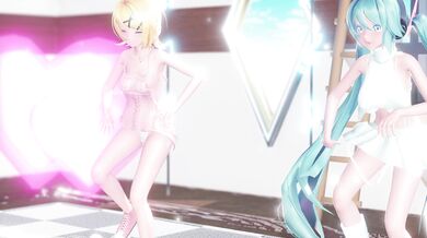 Miku and Rin share a passionate lap tap love scene in HD.