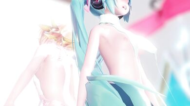 Miku and Rin share a passionate lap tap love scene in HD.