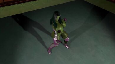 Hardcore She-Hulk Workout with Massive Cumshot Ending