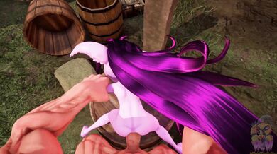 Gros plan sur le dessus d'une femme nue, en train de masturber son vagin mouillé avec un objet cylindrique, suivi par une scène de sexe avec un yordle.