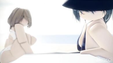Watch as the sun sets over the ocean and two lovers indulge in a passionate encounter on the sandy shore.