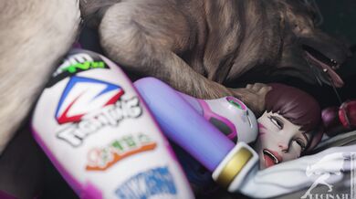 Busty Blonde D.Va Fucks Pups in [Regina3D]