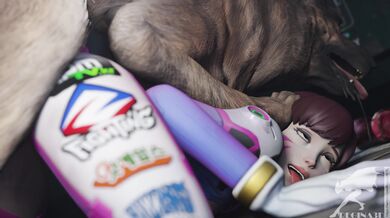 Busty Blonde D.Va Fucks Pups in [Regina3D]
