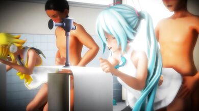 'Bathroom Love Making: Rin and Miku's Steamy Romp in the Stall'