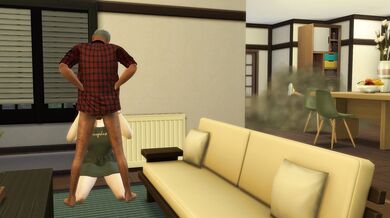 El abuelo violador fuma a su nieta en la casa de familia