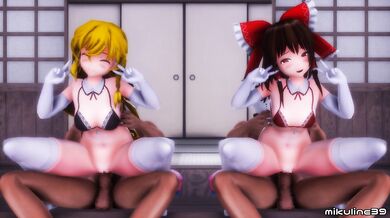 Marisa, X, Reimu and their hot sex dance party!