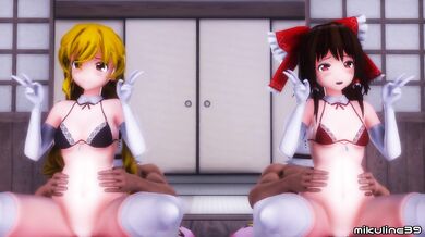 Marisa, X, Reimu and their hot sex dance party!