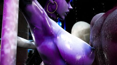 Drenched in passionate rain, Widowmaker takes her lover
